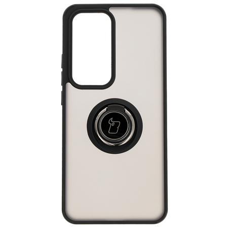 Etui z uchwytem na palec Bizon Case Hybrid Ring do Oppo Reno 12 Pro, przydymione z czarną ramką