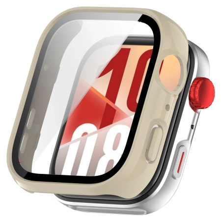 Etui ze szkłem do zegarka Bizon Case Watch Adamo do Huawei Watch Fit 4, beżowe