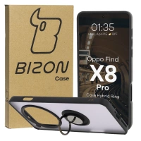Etui z uchwytem na palec Bizon Case Hybrid Ring do Oppo Find X8 Pro, przydymione z czarną ramką