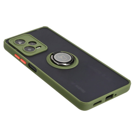 Etui z uchwytem na palec Bizon Case Hybrid Ring do Xiaomi Redmi Note 12 Pro 5G, przydymione z zieloną ramką