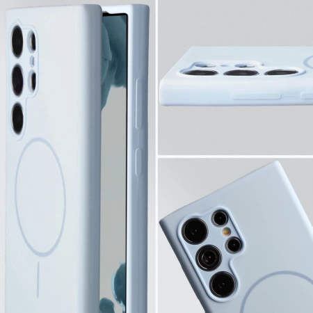 Silikonowe etui z pierścieniem magnetycznym Bizon Soft Case Magnetic do Galaxy S24 Ultra, błękitne