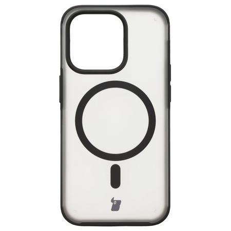 Etui z pierścieniem magnetycznym Bizon Case MatteO do iPhone 14 Pro, półprzezroczyste z czarną ramką