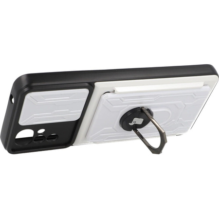 Etui Bizon Case Camshield Card Slot Ring do Moto G22, białe
