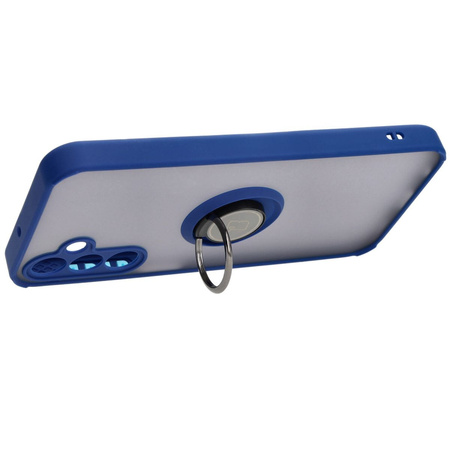 Etui z uchwytem na palec Bizon Case Hybrid Ring do Galaxy A15 5G/4G, przydymione z granatową ramką