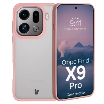 Etui Bizon Case Angelo do Oppo Find X9 Pro, półprzezroczyste z jasnoróżową ramką