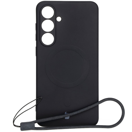 Silikonowe etui z pierścieniem magnetycznym Bizon Case Silicone Magnetic Sq do Galaxy S24 FE, czarne