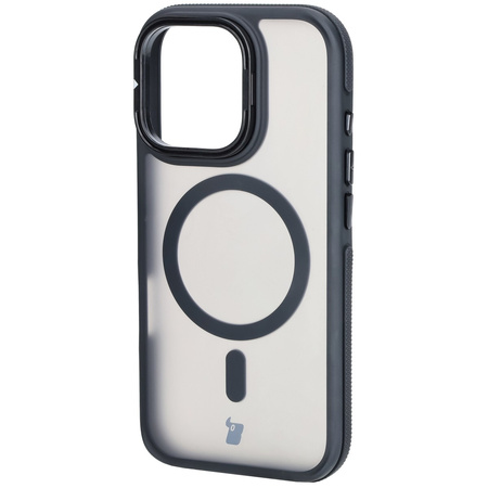 Etui z podstawką i pierścieniem magnetycznym Bizon Case Eclipse do iPhone 16 Pro, przydymione z czarną ramką