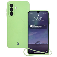 Silikonowe etui z pierścieniem magnetycznym Bizon Case Silicone Magnetic Sq do Galaxy A26 5G, jasnozielone