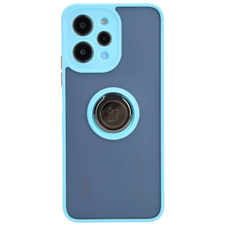 Etui z uchwytem na palec Bizon Case Hybrid Ring do Xiaomi Redmi 12, przydymione z jasnoniebieską ramką