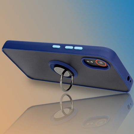 Etui z uchwytem na palec Bizon Case Hybrid Ring do Galaxy Xcover7, przydymione z granatową ramką