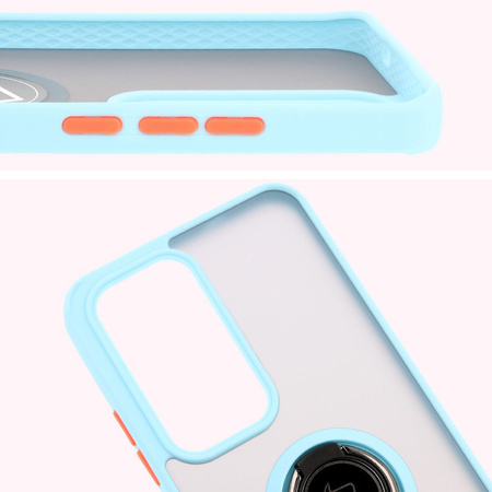 Etui z uchwytem na palec Bizon Case Hybrid Ring do Oppo Reno 12, przydymione z jasnoniebieską ramką