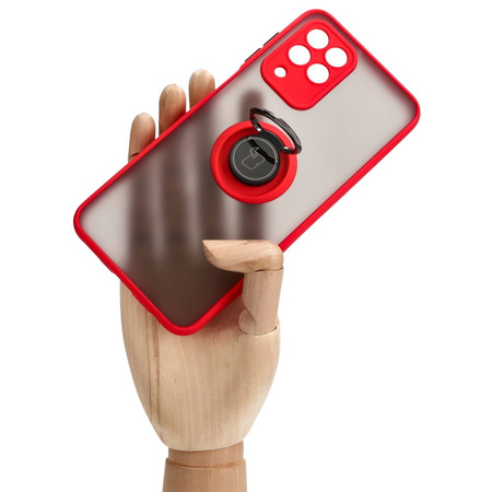 Etui z uchwytem na palec Bizon Case Hybrid Ring do Galaxy M33 5G, przydymione z czerwoną ramką