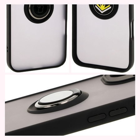 Etui z uchwytem na palec Bizon Case Hybrid Ring do iPhone 16 Plus, przydymione z czarną ramką