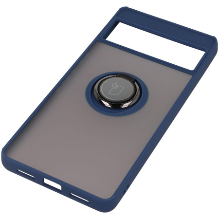 Etui z uchwytem na palec Bizon Case Hybrid Ring do Google Pixel 7 Pro, przydymione z granatową ramką