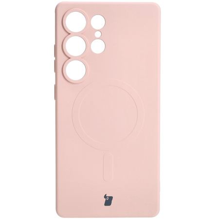 Silikonowe etui z pierścieniem magnetycznym Bizon Case Silicone Magnetic do Galaxy S25 Ultra, jasnoróżowe
