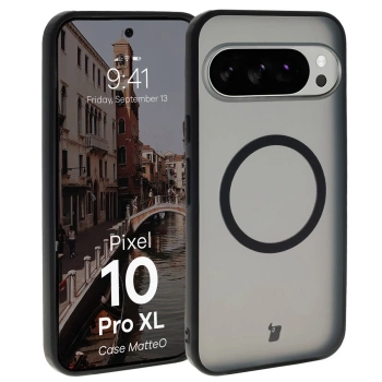 Etui z pierścieniem magnetycznym Bizon Case MatteO do Pixel 10 Pro XL, przydymione-czarne