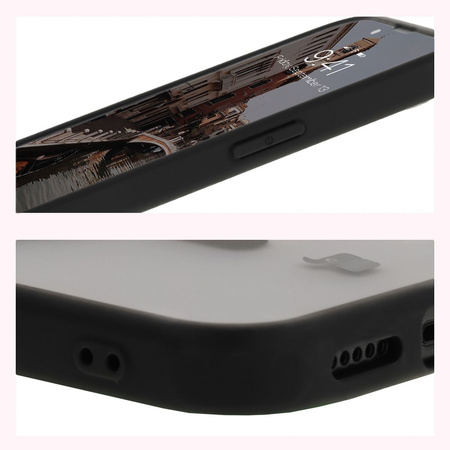 Etui z pierścieniem magnetycznym Bizon Case MatteO do iPhone 16e, półprzezroczyste z czarną ramką