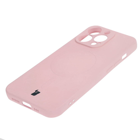 Etui silikonowe z pierścieniem magnetycznym Bizon Case Silicone Magnetic do iPhone 13 Pro, jasnoróżowe