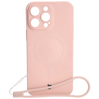 Etui silikonowe z pierścieniem magnetycznym Bizon Case Silicone Magnetic do iPhone 14 Pro Max, jasnoróżowe