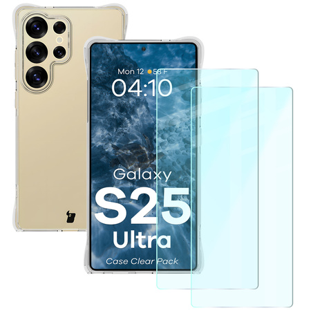 Elastyczne etui + 2x szkło hartowane Bizon Case Clear Pack do Galaxy S25 Ultra
