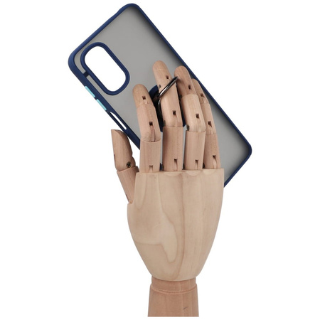 Etui z uchwytem na palec Bizon Case Hybrid Ring do Motorola Moto G22 / E32 / E32s, przydymione z granatową ramką