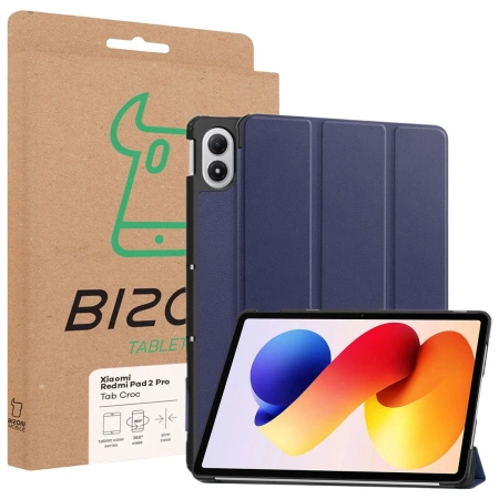 Etui z klapką Bizon Case Tab Croc do Xiaomi POCO Pad M1 / Redmi Pad 2 Pro, granatowe