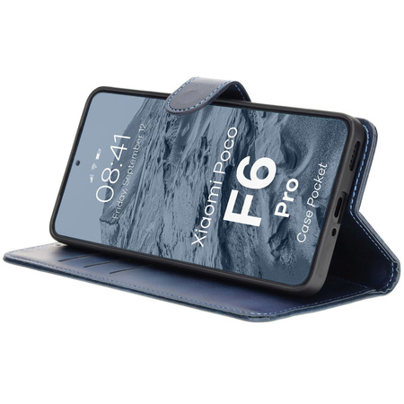 Etui z klapką Bizon Case Pocket do Xiaomi Poco F6 Pro, granatowe