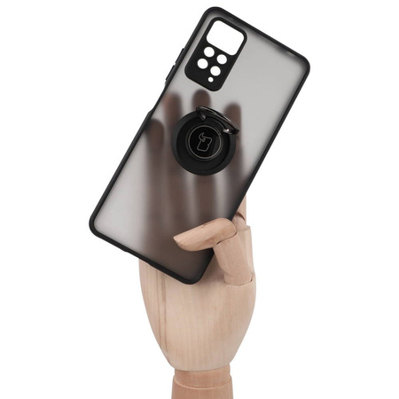 Etui z uchwytem na palec Bizon Case Hybrid Ring do Xiaomi Redmi Note 11 Pro / Pro 5G, przydymione z czarną ramką