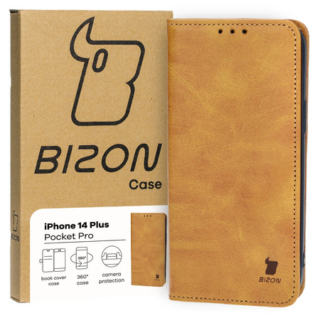 Etui z klapką Bizon Case Pocket Pro do iPhone 14 Plus, brązowe