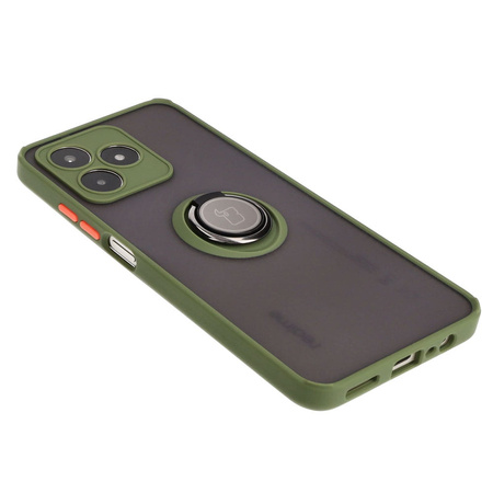 Etui z uchwytem na palec Bizon Case Hybrid Ring do Realme C53 / C51, przydymione z zieloną ramką