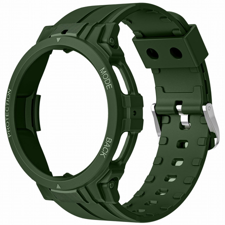 Etui z paskiem Bizon Strap + Case Watch Action Pro do Samsung Galaxy Watch 5 Pro 45 mm, ciemnozielone