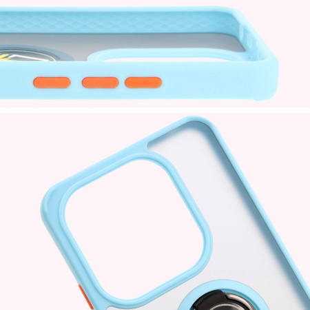 Etui z uchwytem na palec Bizon Case Hybrid Ring do Xiaomi Redmi Note 14 4G, przydymione z jasnoniebieską ramką