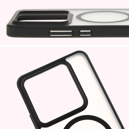 Etui z pierścieniem magnetycznym Bizon Case MatteO do Xiaomi 14T Pro, półprzezroczyste z czarną ramką