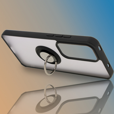 Etui z uchwytem na palec Bizon Case Hybrid Ring do Oppo Reno 12 Pro, przydymione z czarną ramką