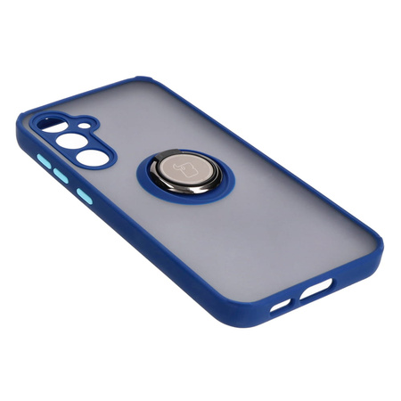 Etui z uchwytem na palec Bizon Case Hybrid Ring do Galaxy S23 FE, przydymione z granatową ramką