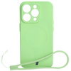 Etui silikonowe z pierścieniem magnetycznym Bizon Case Silicone Magnetic do iPhone 15 Pro, jasnozielone