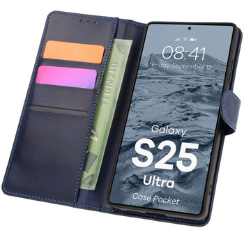 Etui z klapką Bizon Case Pocket do Galaxy S25 Ultra, granatowe