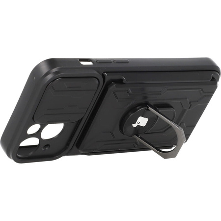 Etui Bizon Case Camshield Card Slot Ring do iPhone 14, czarne