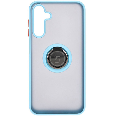 Etui z uchwytem na palec Bizon Case Hybrid Ring do Galaxy M15 5G, przydymione z jasnoniebieską ramką
