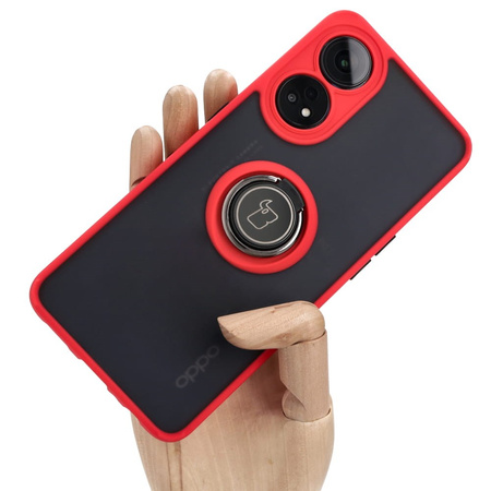 Etui z uchwytem na palec Bizon Case Hybrid Ring do Oppo Reno8 T, przydymione z czerwoną ramką