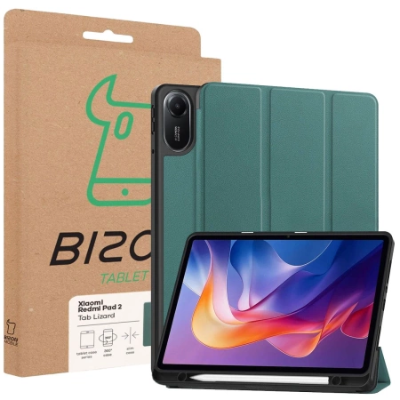 Etui z klapką Bizon Case Tab Lizard do Xiaomi Redmi Pad 2, ciemnozielone