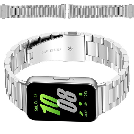 Pasek ze stali nierdzewnej Bizon Strap Watch Aura do Galaxy Fit 3, srebrny