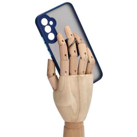 Etui z uchwytem na palec Bizon Case Hybrid Ring do Galaxy A34 5G, przydymione z granatową ramką