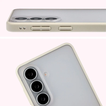 Etui Bizon Case Angelo do Galaxy S26, półprzezroczyste z beżową ramką