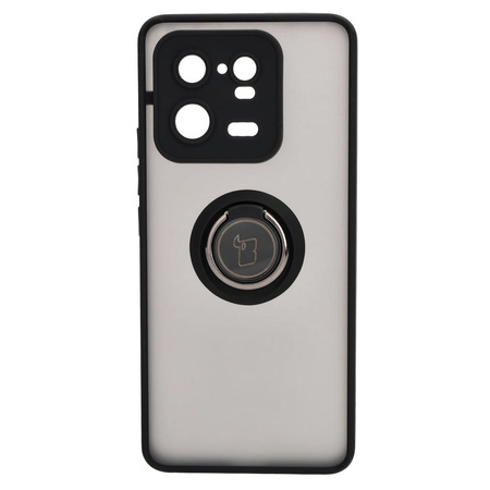 Etui z uchwytem na palec Bizon Case Hybrid Ring do Xiaomi 13 Pro, przydymione z czarną ramką