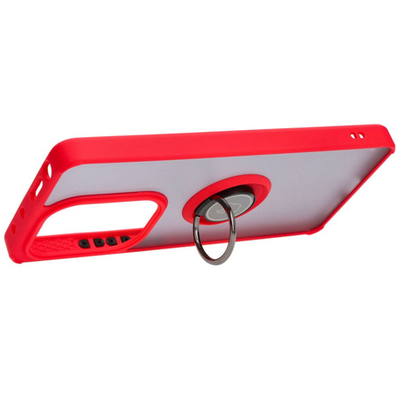 Etui z uchwytem na palec Bizon Case Hybrid Ring do Xiaomi Poco M6 Pro 4G / Xiaomi Redmi Note 13 Pro 4G, przydymione z czerwoną ramką