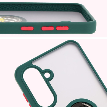 Etui z uchwytem na palec Bizon Case Hybrid Ring do Galaxy A56 5G, przydymione z ciemnozieloną ramką