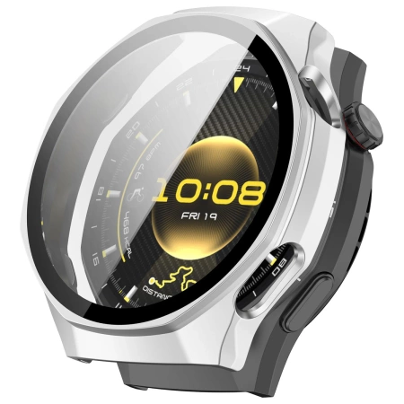 Etui ze szkłem do zegarka Bizon Case Watch Adamo do Huawei Watch GT6 Pro 46 mm, matowe srebrne