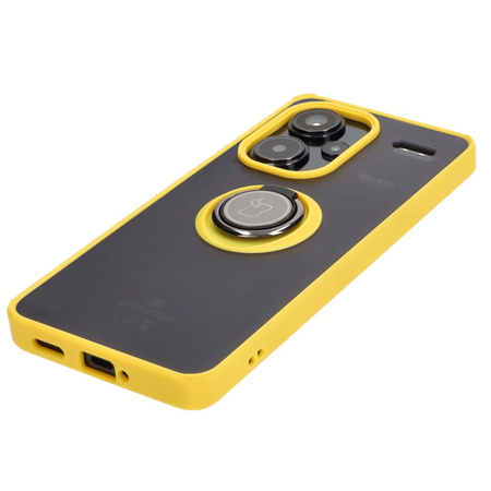 Etui z uchwytem na palec Bizon Case Hybrid Ring do Xiaomi Redmi Note 13 Pro+ 5G, przydymione z żółtą ramką