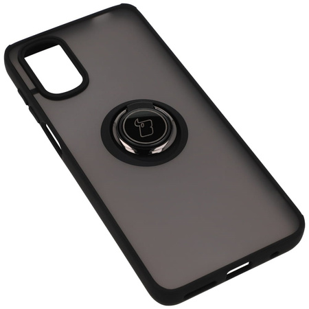 Etui z uchwytem na palec Bizon Case Hybrid Ring do Motorola Moto G22 / E32 / E32s, przydymione z czarną ramką